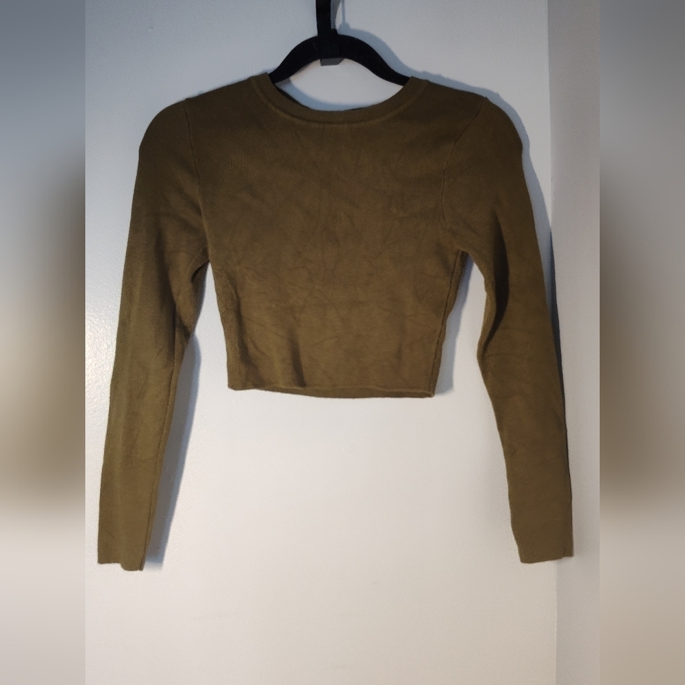 Zara Olive Green Long Sleeve Crop Top Size S #544